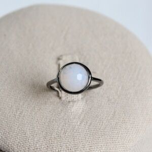 Handcrafted Black Rhodium Colored Sterling Silver Moonstone Ring Size 9.75